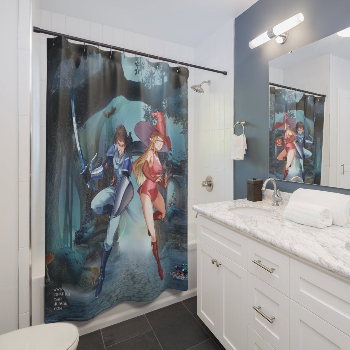Fantasy - Themed Shower Curtain with Enchanted Warrior Design - Jonathan Evan Hudson - Home Decor