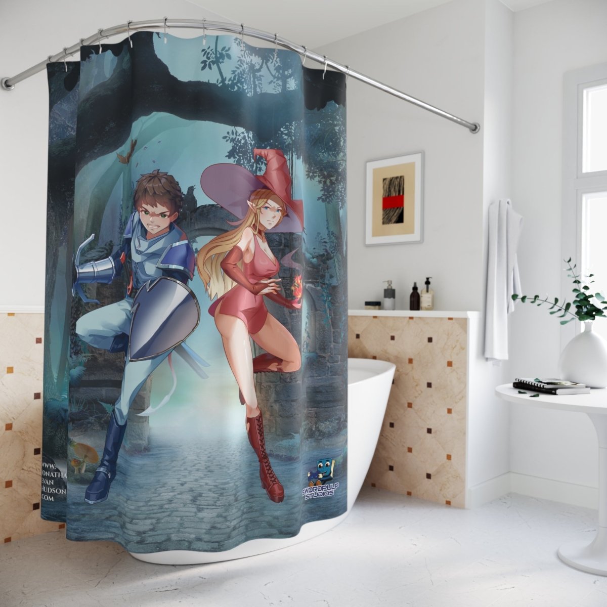 Fantasy - Themed Shower Curtain with Enchanted Warrior Design - Jonathan Evan Hudson - Home Decor